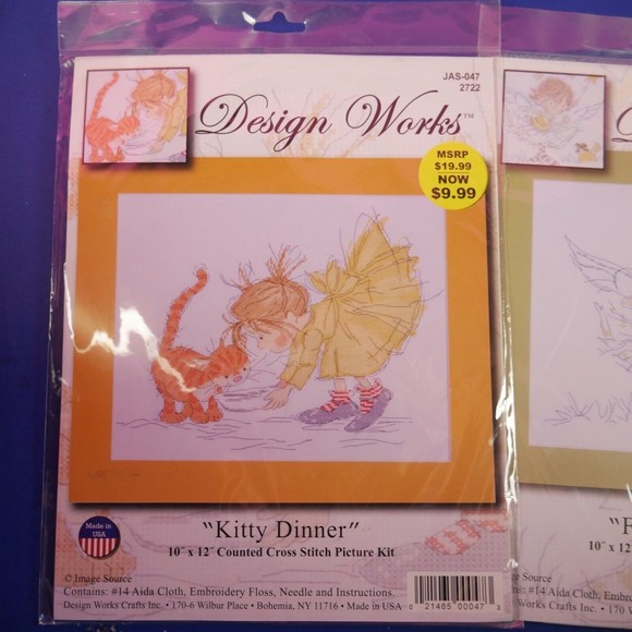 Design Works Cross Stitch Picture Kit Kitty Dinner Fairy Tale Frog 10x12" NIP - Picture 4 of 4